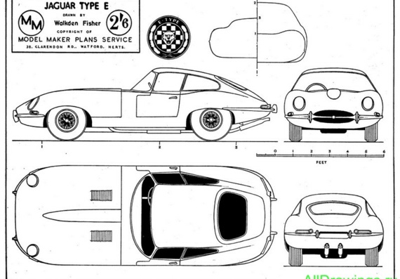 Jaguar E-Type (1961) (Jaguar E-type (1961)) - drawings of the car